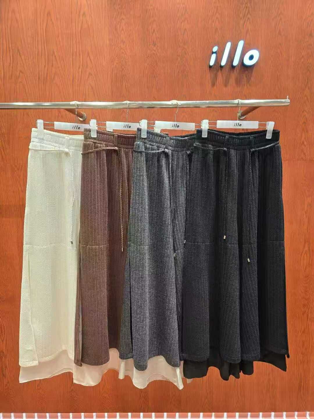 IO5112 雙層拼紗坑紋長裙褲