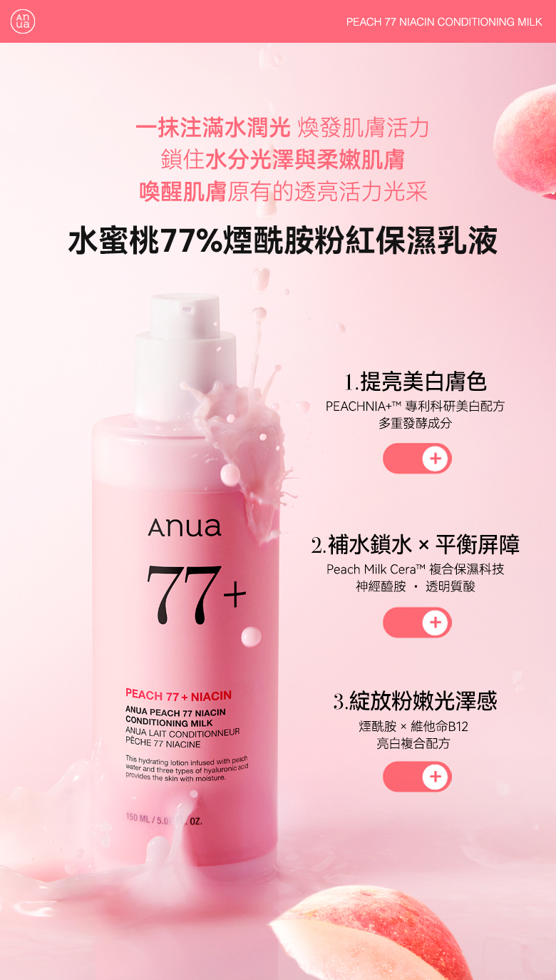 乳液・ミルク AAAIII! 水蜜桃77%煙酰胺粉紅保濕乳液