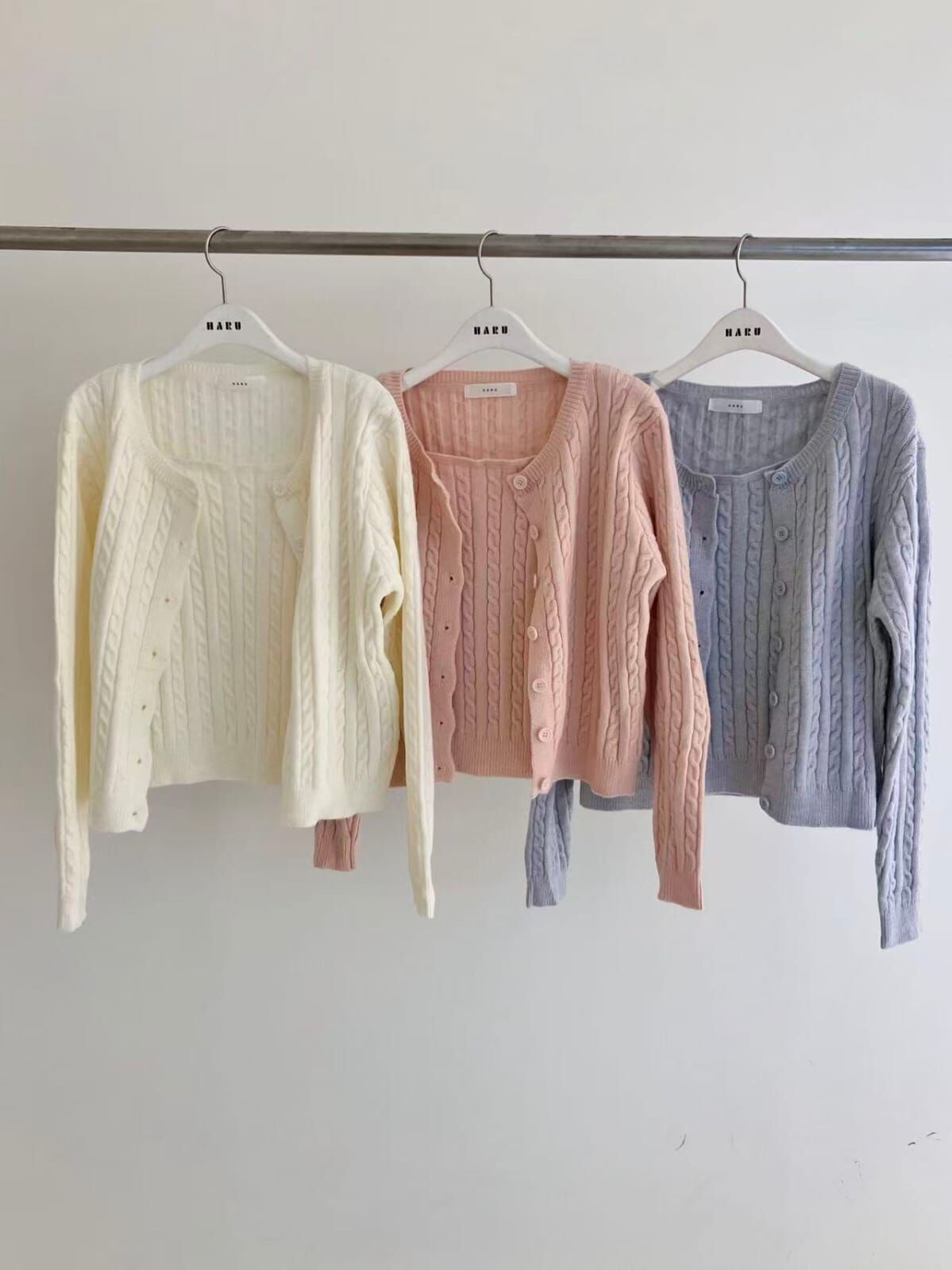 HU5119 麻花針織方領背心外套套裝