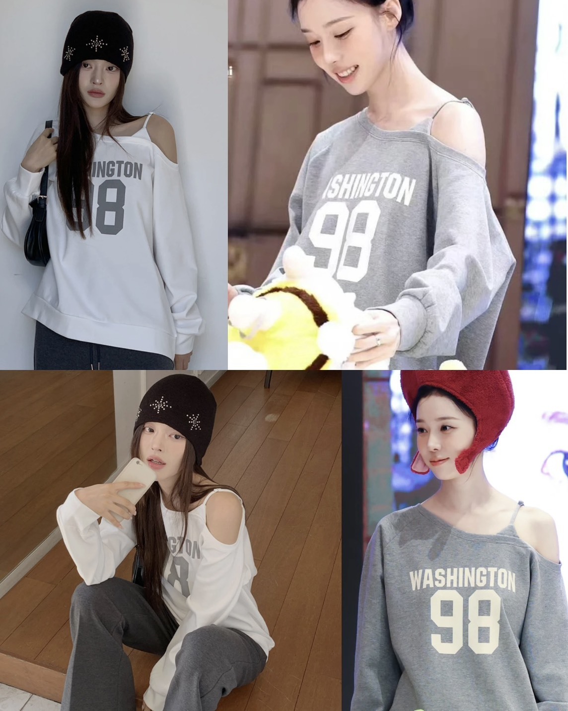 金冬天同款 韓國 Calliti 斜肩 寬鬆 版型 字母 單肩 吊帶 大學T 4色