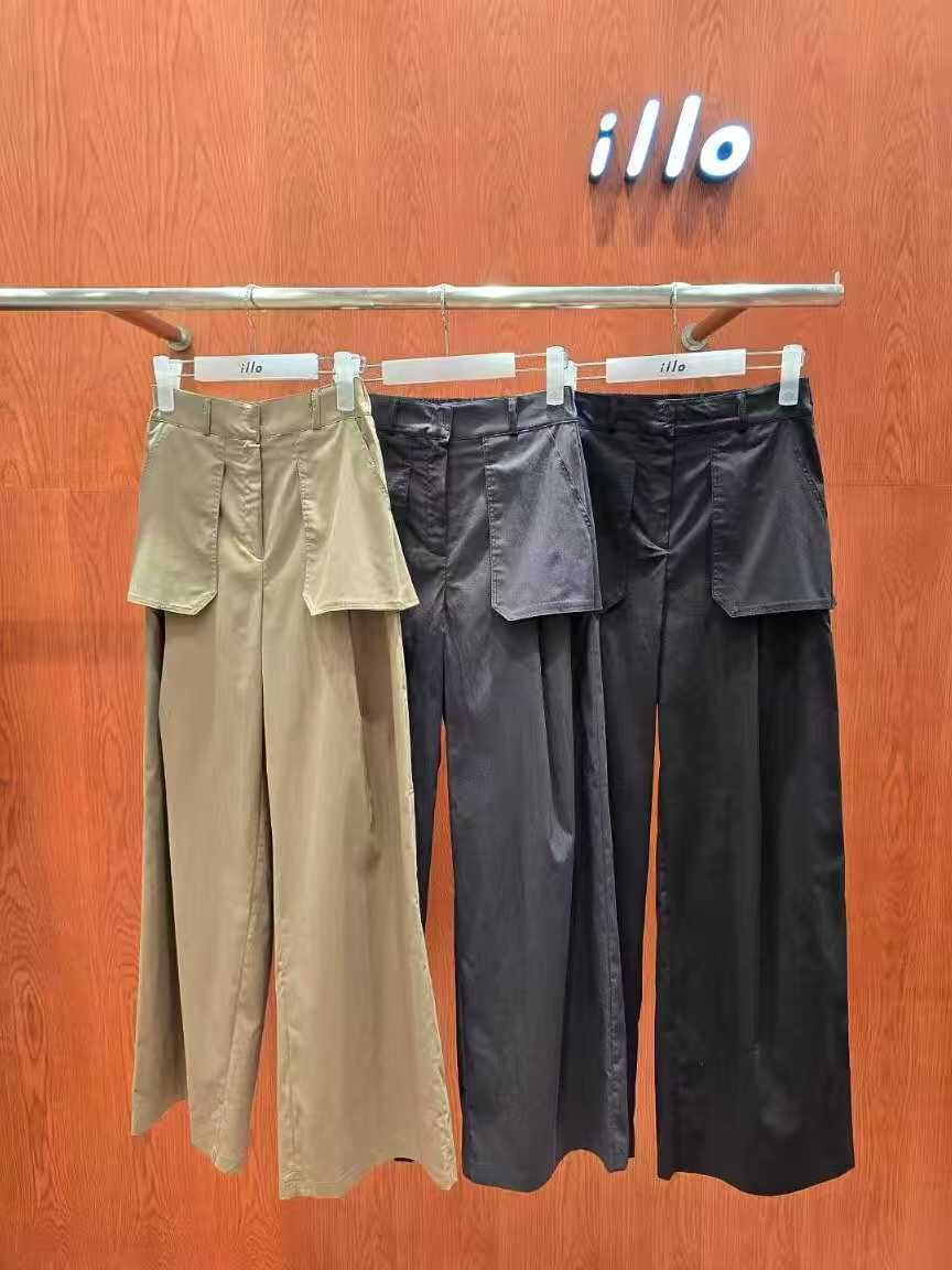 IO5114 外口袋打褶直筒褲(S/M/L)