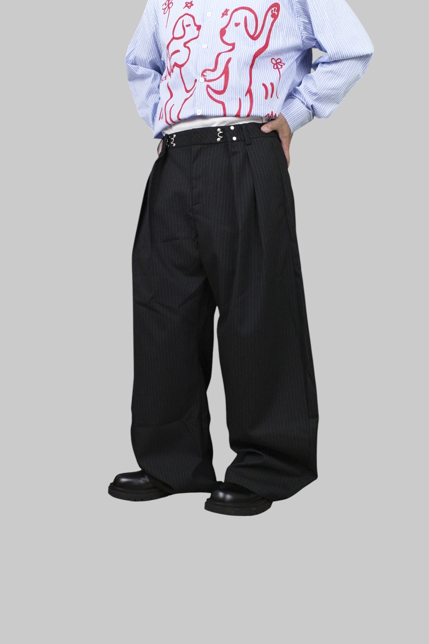 『Always_Good』直條紋 立體打摺 彎刀 西裝 長褲