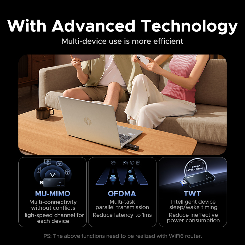 UGREEN 綠聯 - USB WiFi 6 轉接器,AX1800 1800Mbps WiFi 65225-CM499