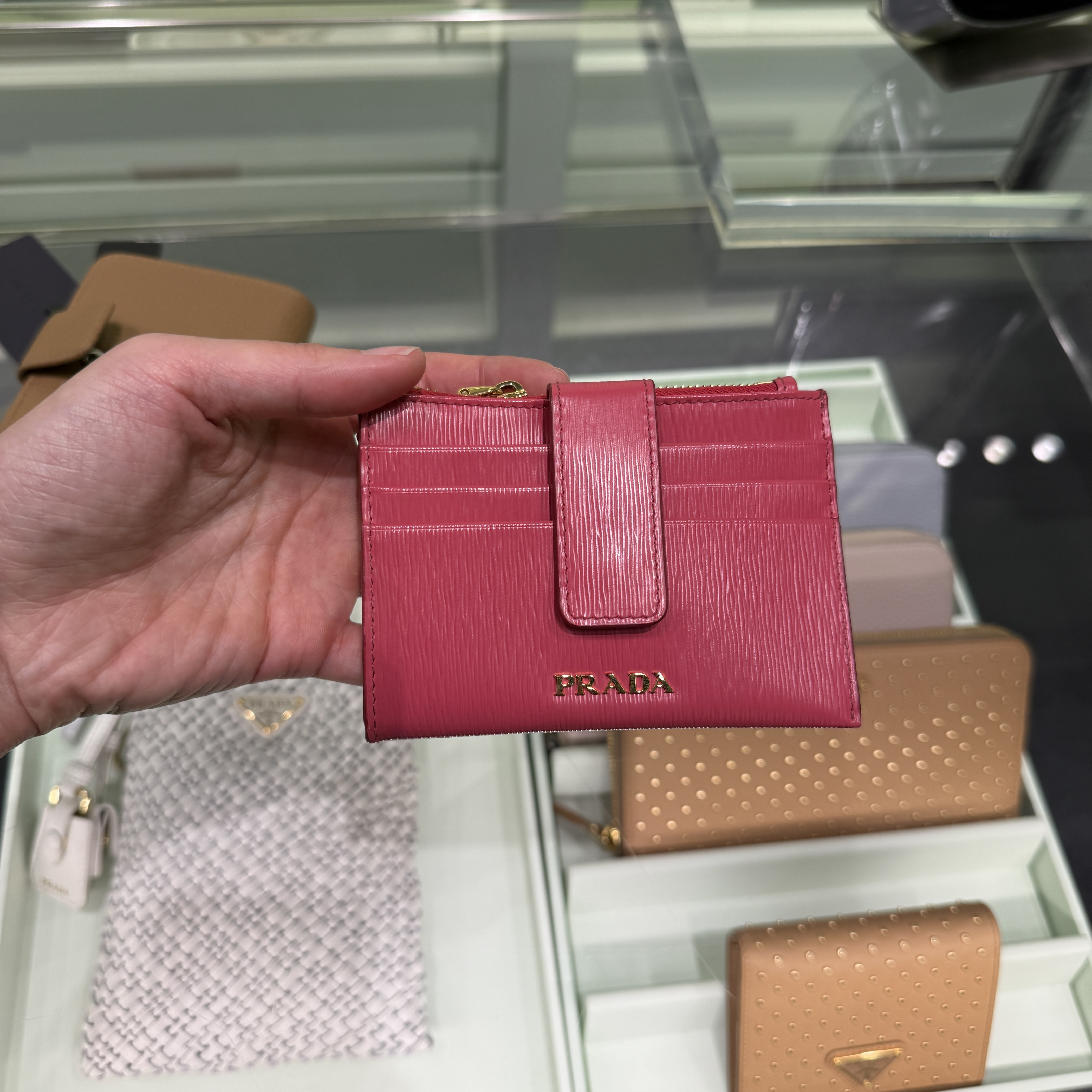 Prada Ripple Leather zip coin purse cardholder Hot pink 1MC026