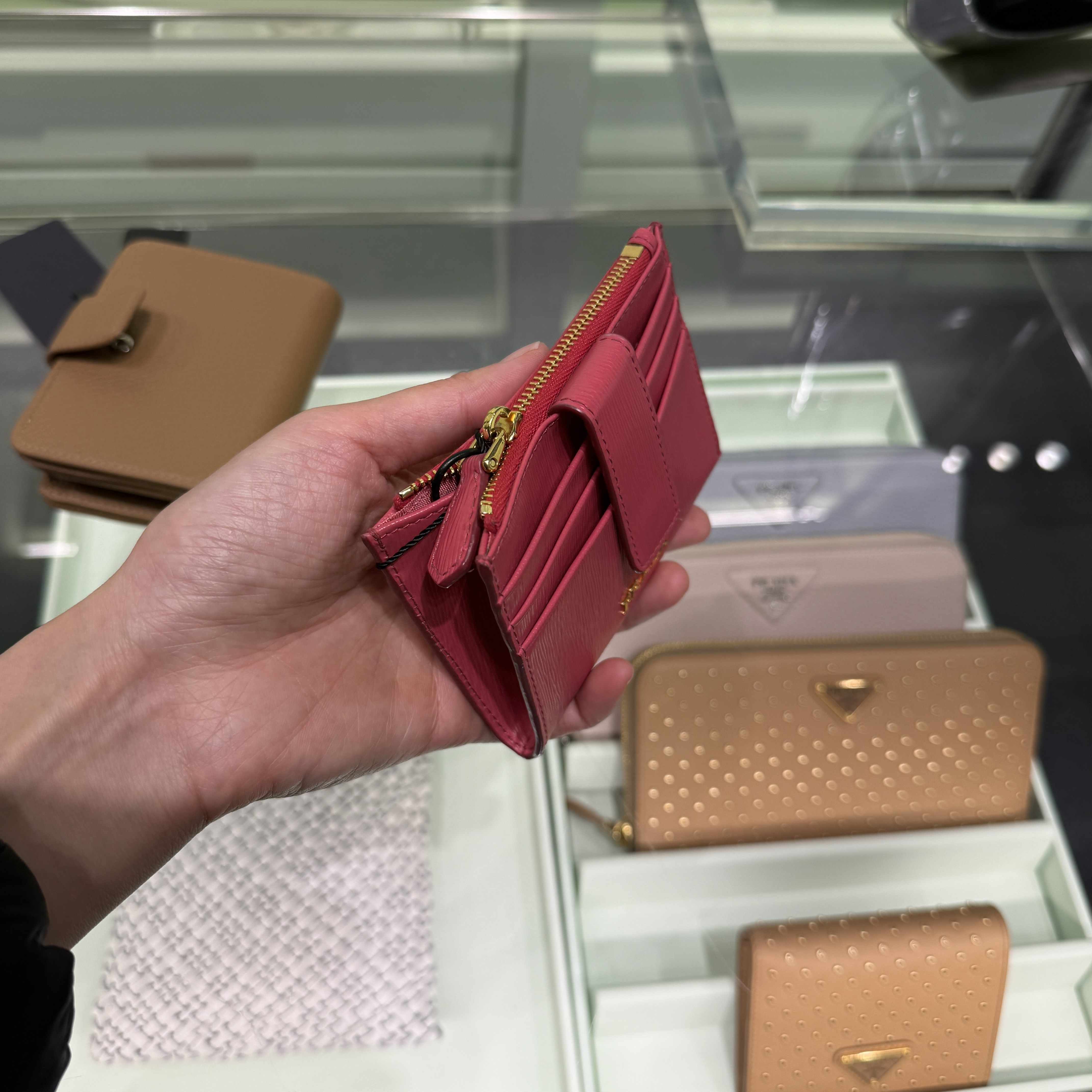 Prada Ripple Leather zip coin purse cardholder Hot pink 1MC026