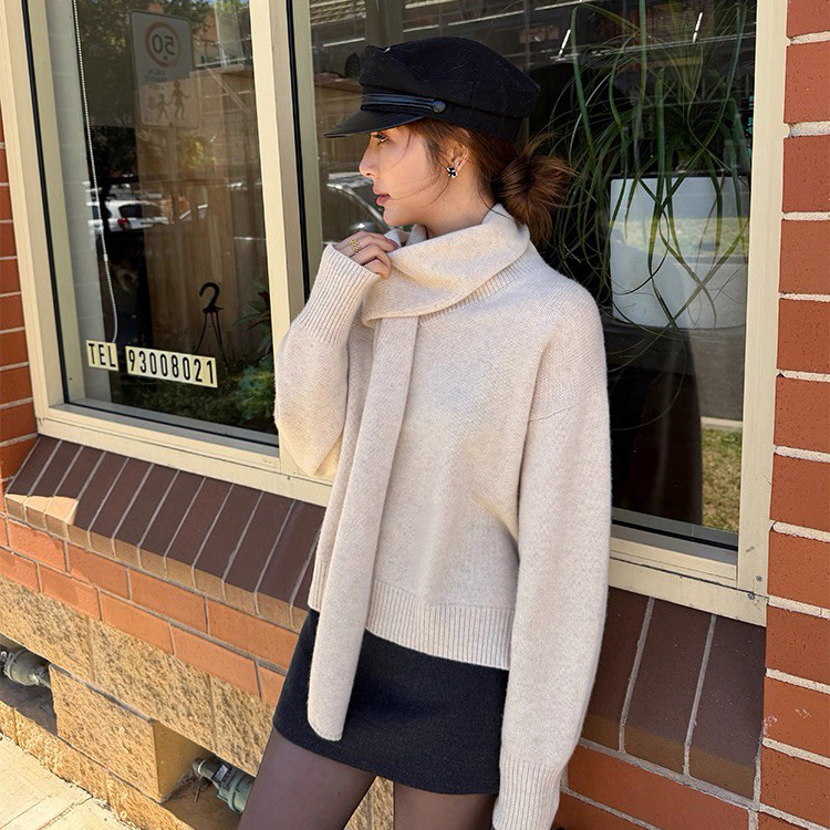 氣質感繞脖圍巾造型針織上衣-S-L / 2色 (Elegant & Love)