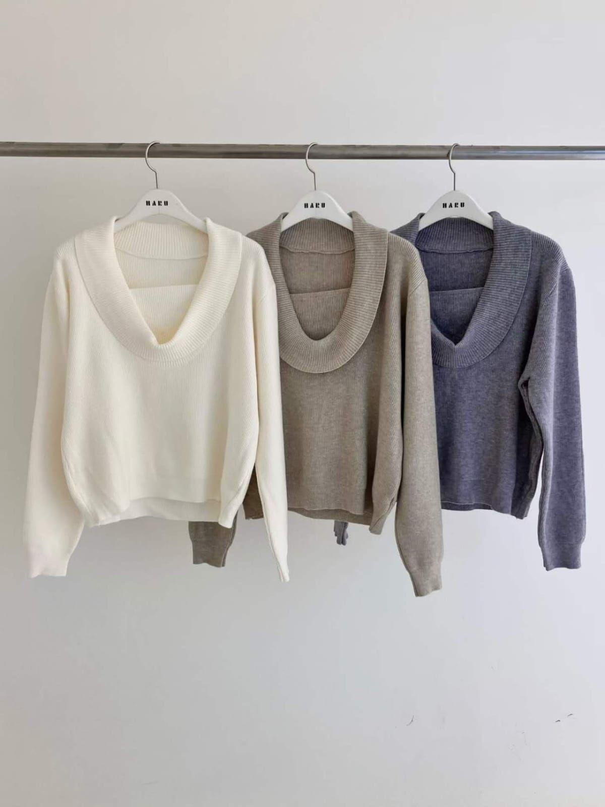 HU5133 垂感方領針織紋長袖上衣