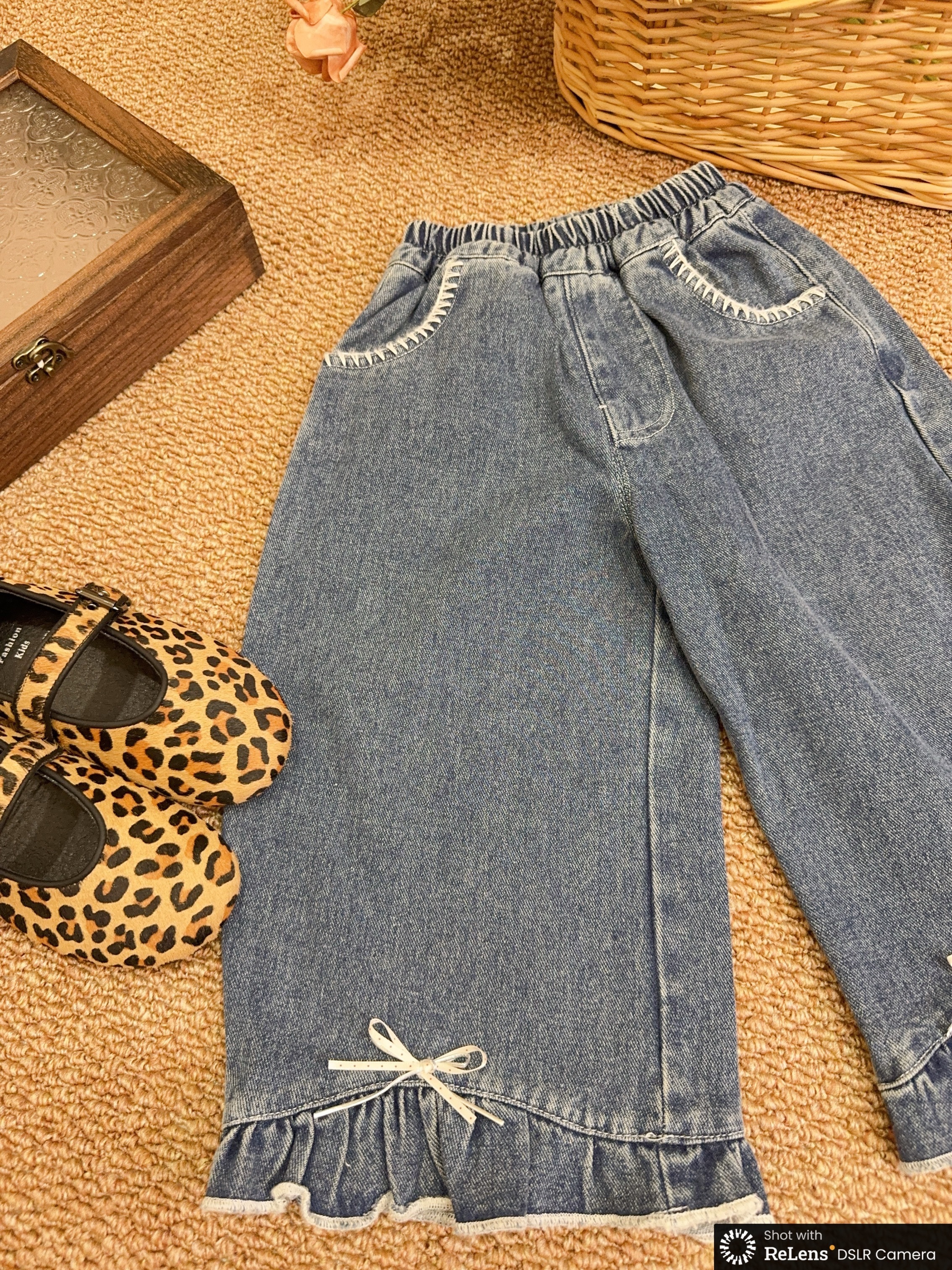 QJ103蝴蝶結軟料牛仔褲d42