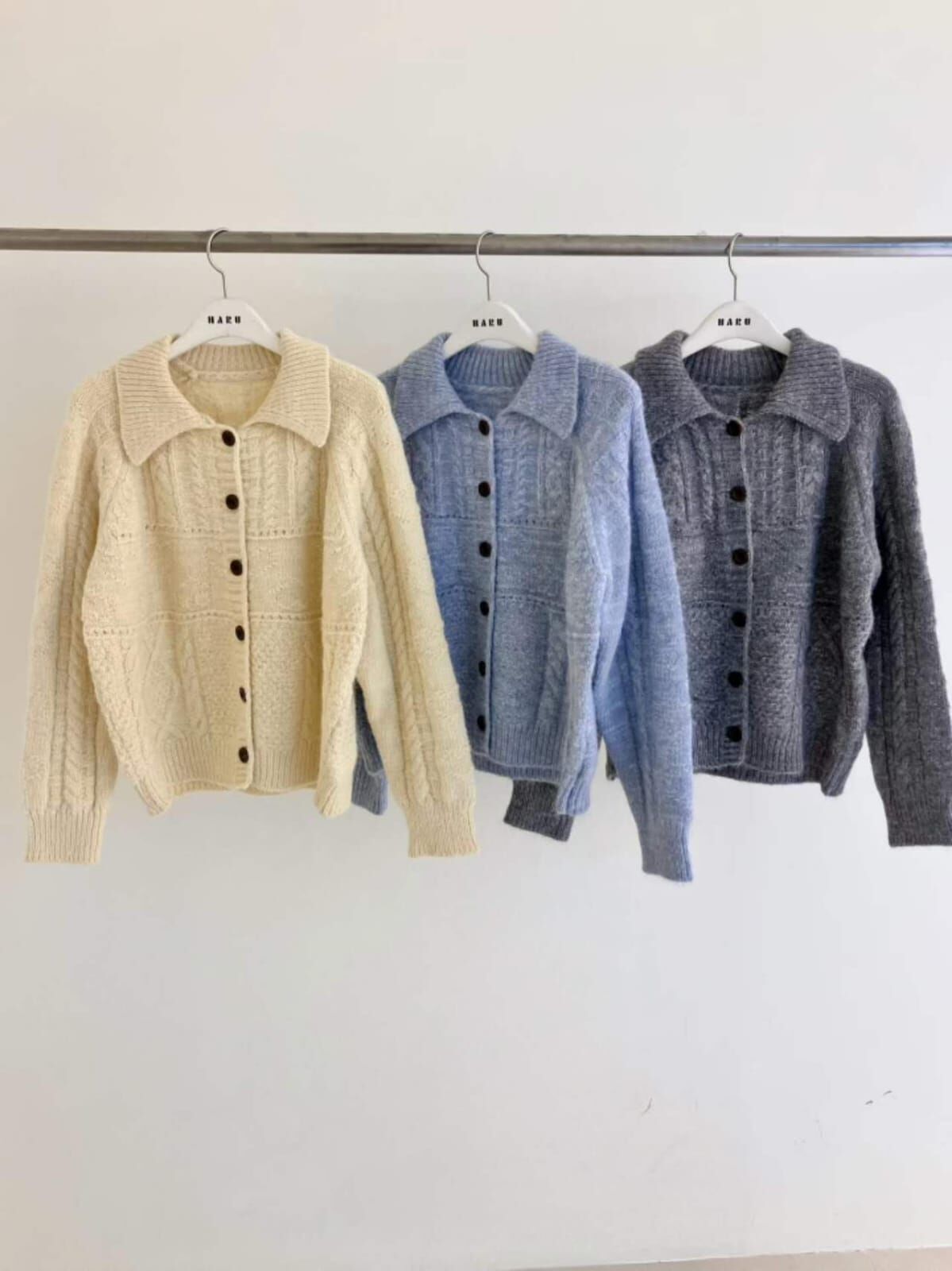 HU5135 設計感麻花針織翻領排扣外套