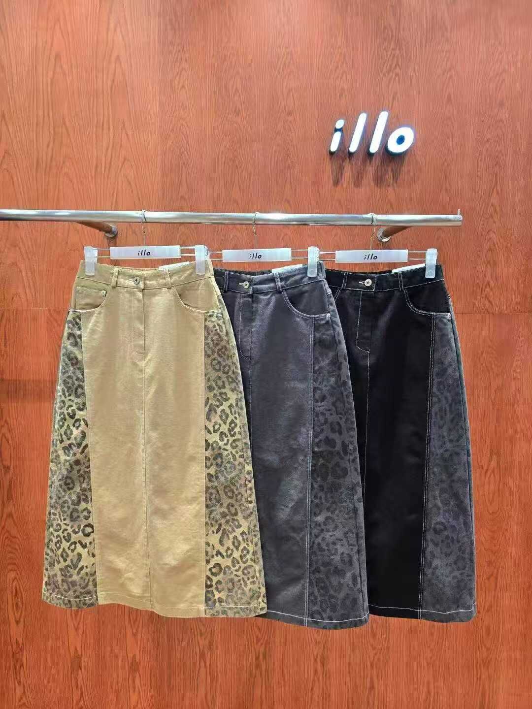 IO5121 拼接豹紋牛仔長裙(S/M/L)