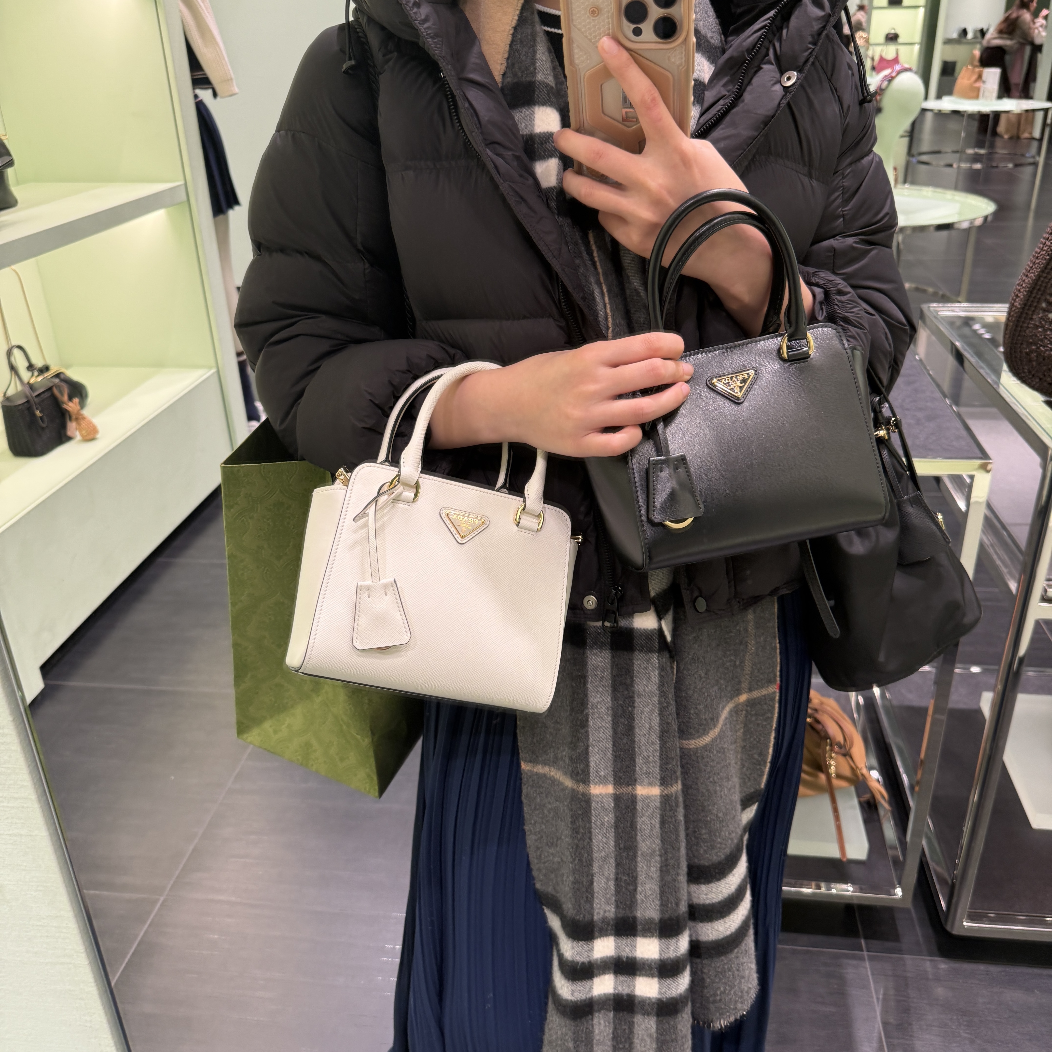 Prada Bag Saffiano leather top handle bag black and white 1BA380