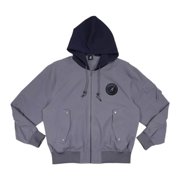 KANGOL 外套 灰色 拼接 連帽 防風 飛行外套 中性 6555142112