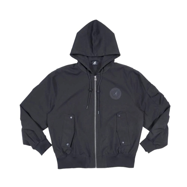 KANGOL 外套 黑色 拼接 連帽 防風 飛行外套 中性 6555142120