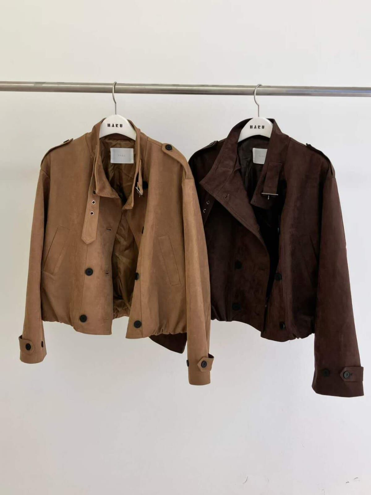 HU5142 立領扣雙排扣麂皮外套