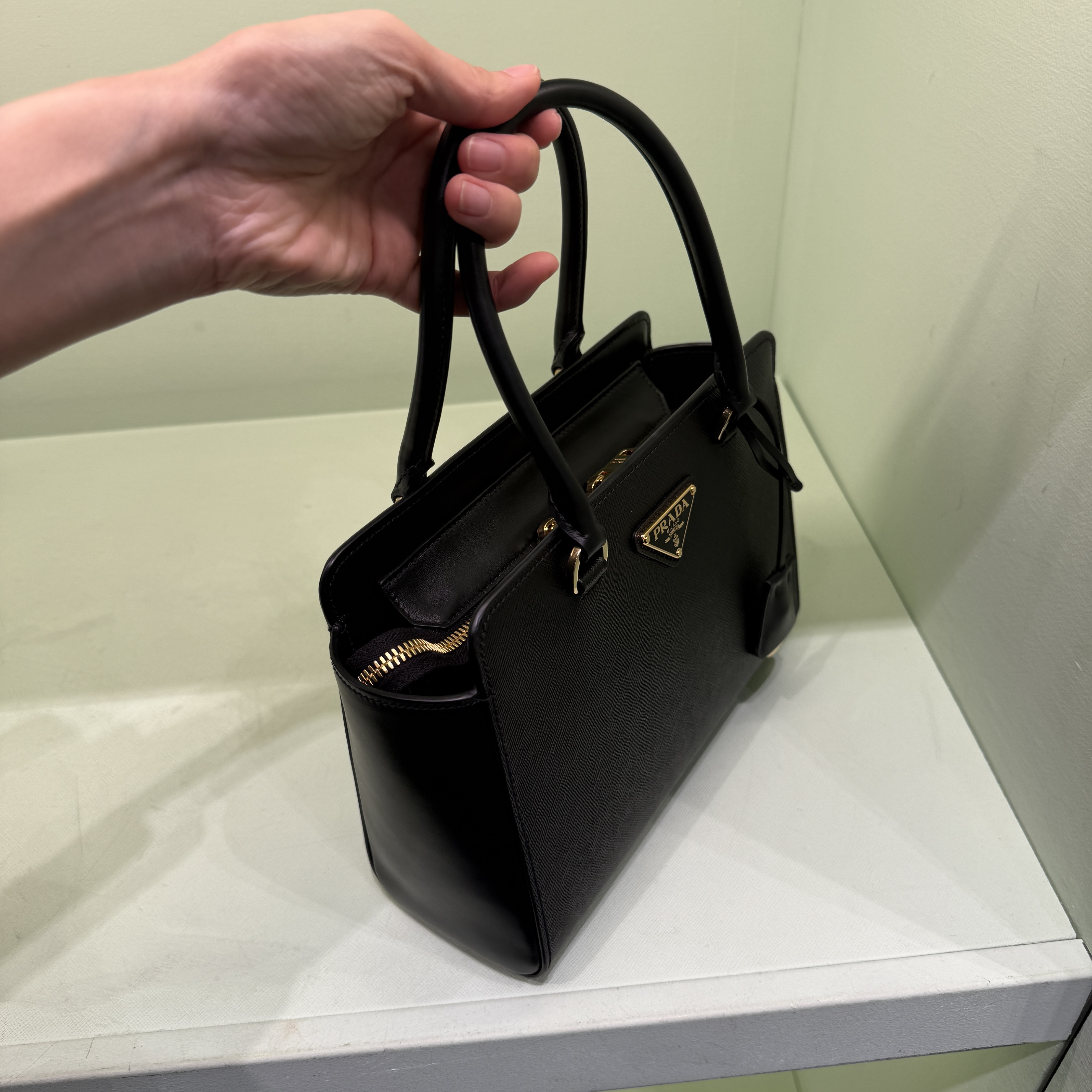 Prada Bag Saffiano leather Medium top handle bag black 1BA049