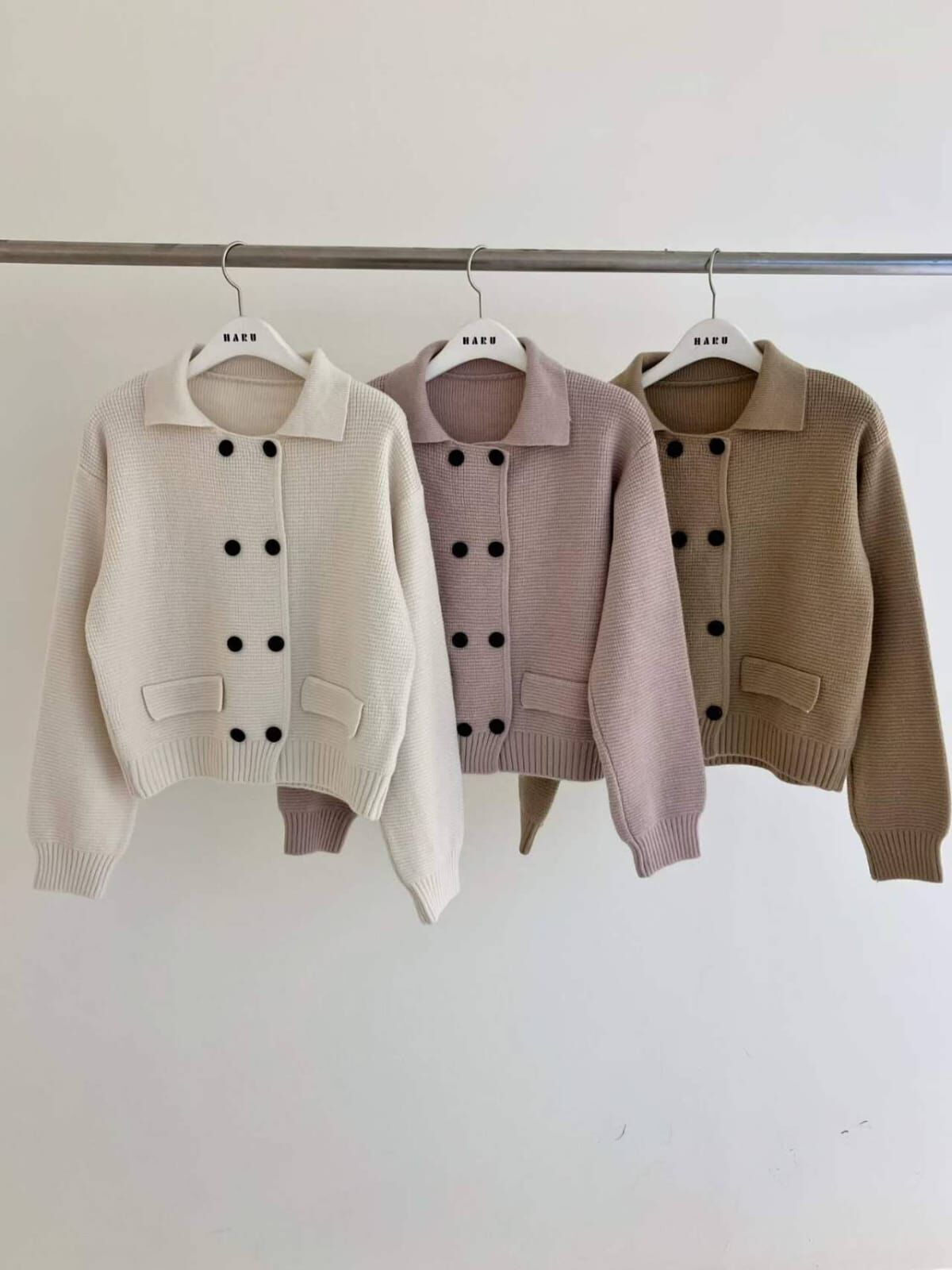 HU5145 翻領雙排扣收腰針織外套