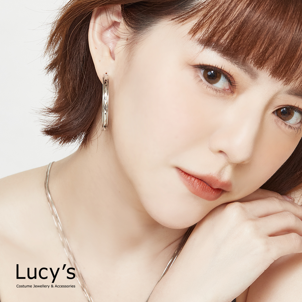 稜格曲線 圈型耳環 (二色) (124551/124308)