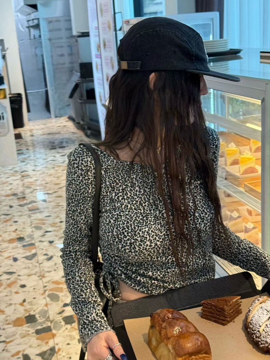 豹紋抽繩合身上衣