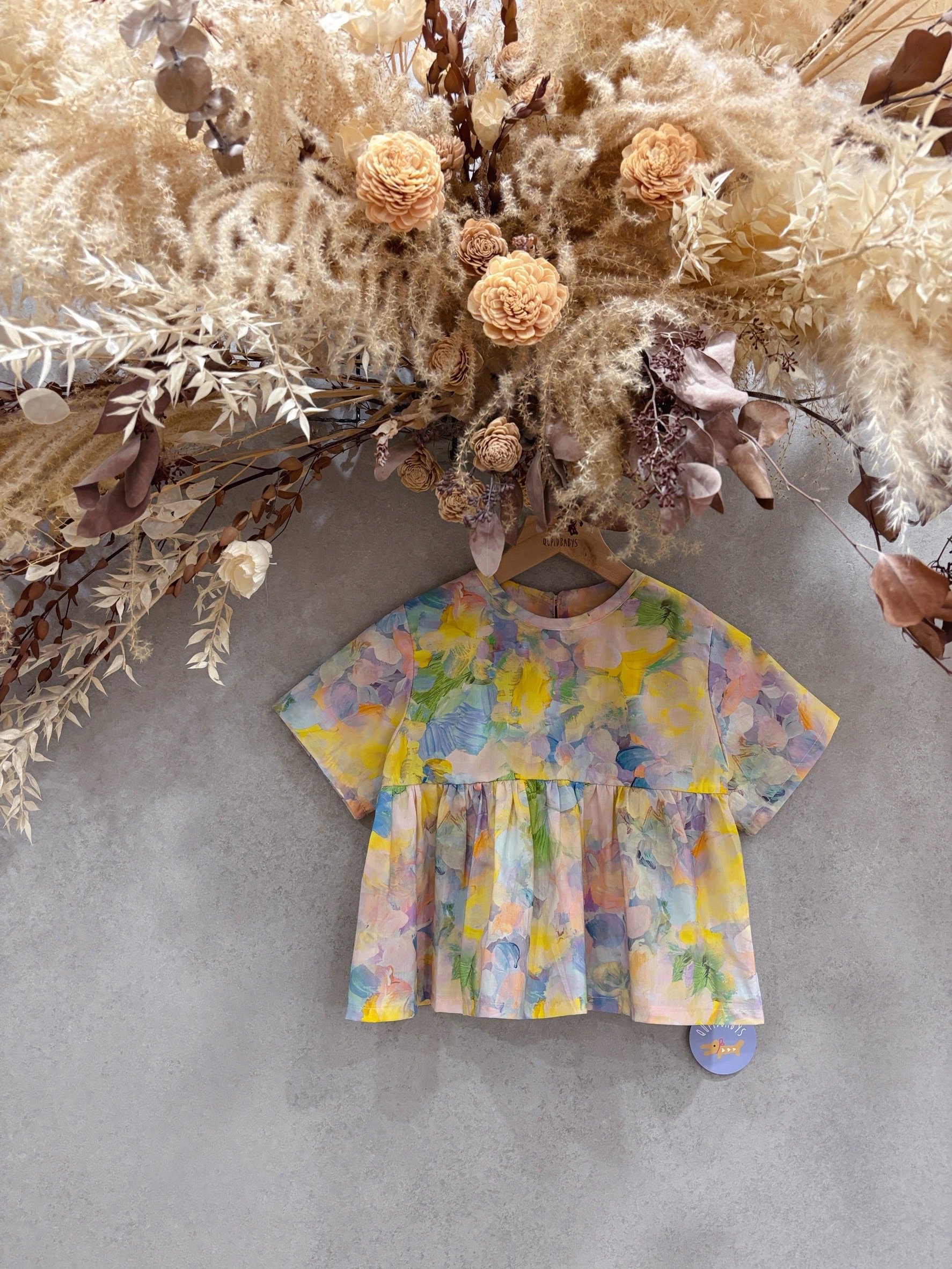 暖色油畫 裙擺搖搖短袖上衣（100）