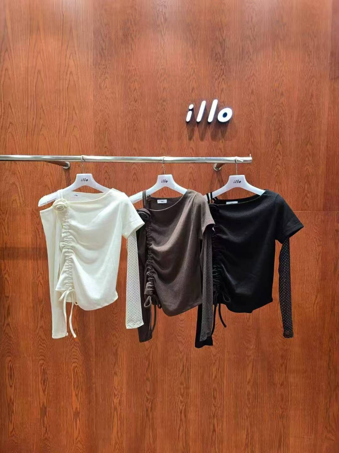 IO5139 露單肩抽繩拼袖上衣