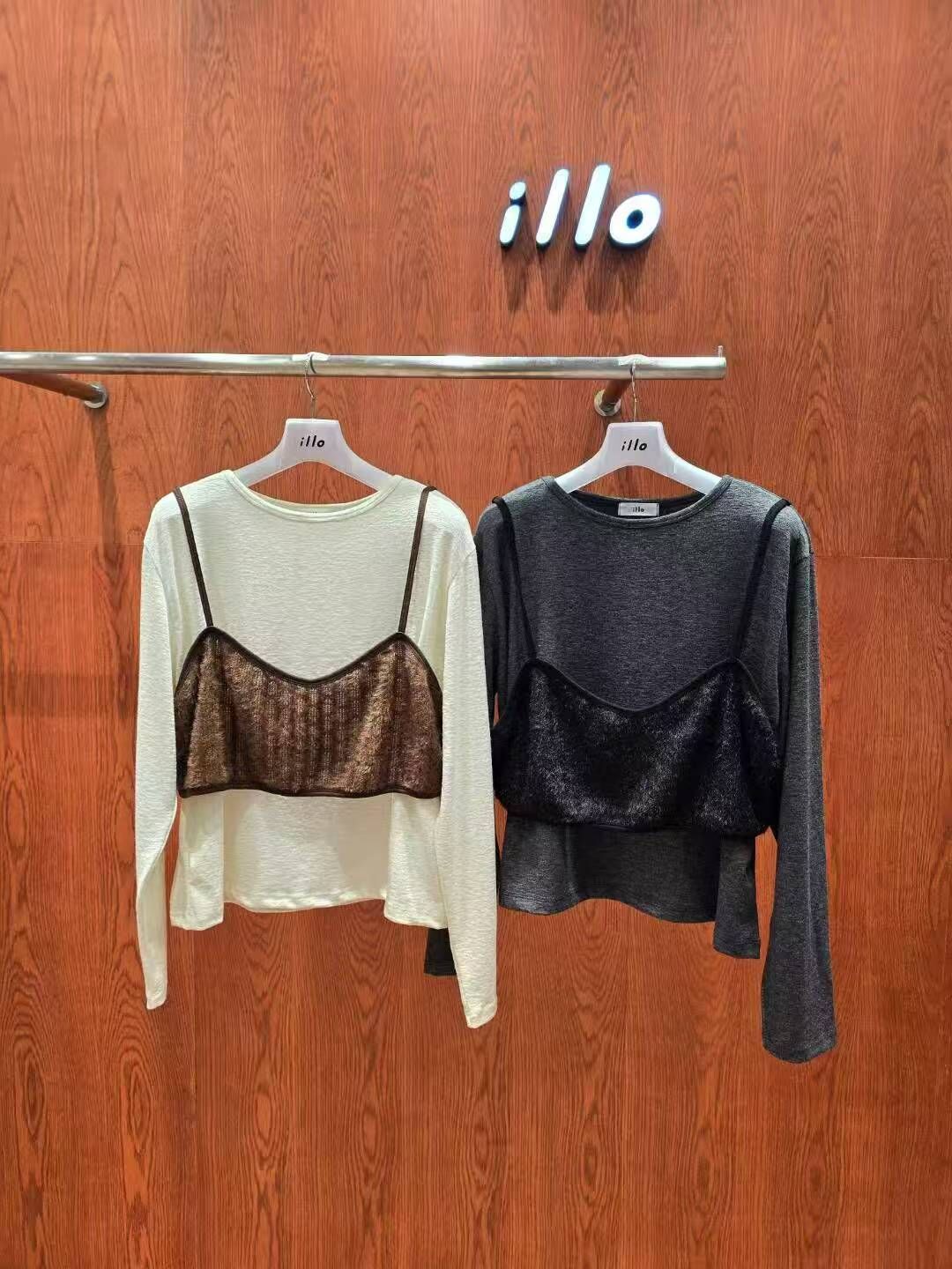 IO5141 假兩件背心長袖上衣