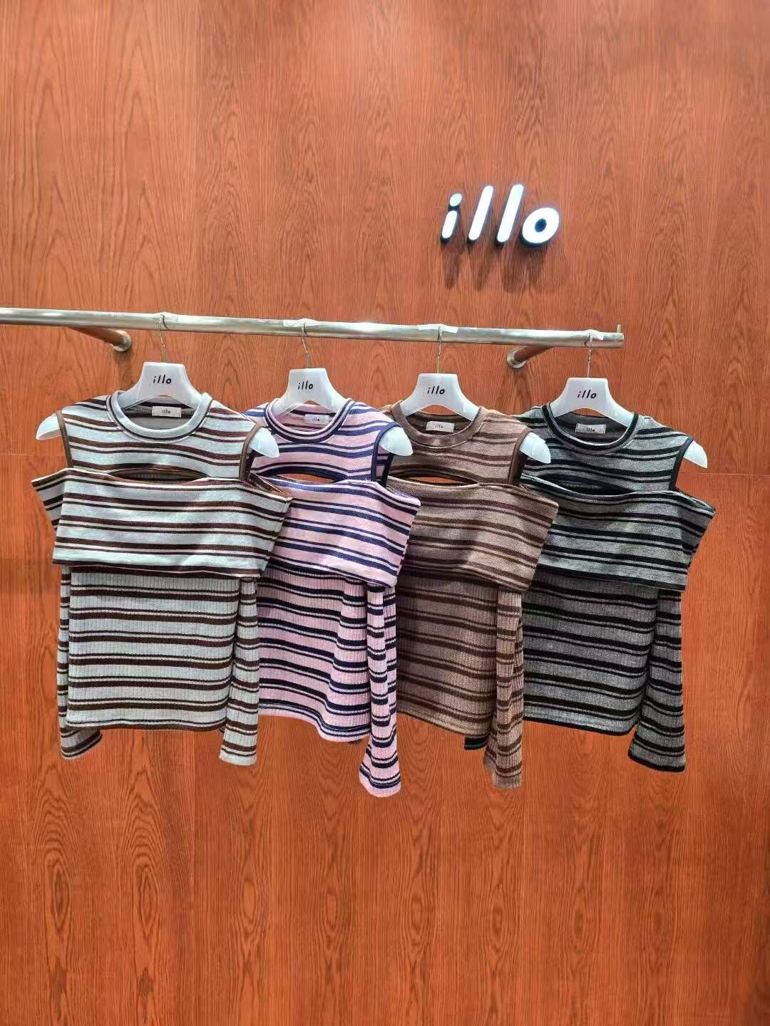 IO5142 假兩件開洞條紋上衣