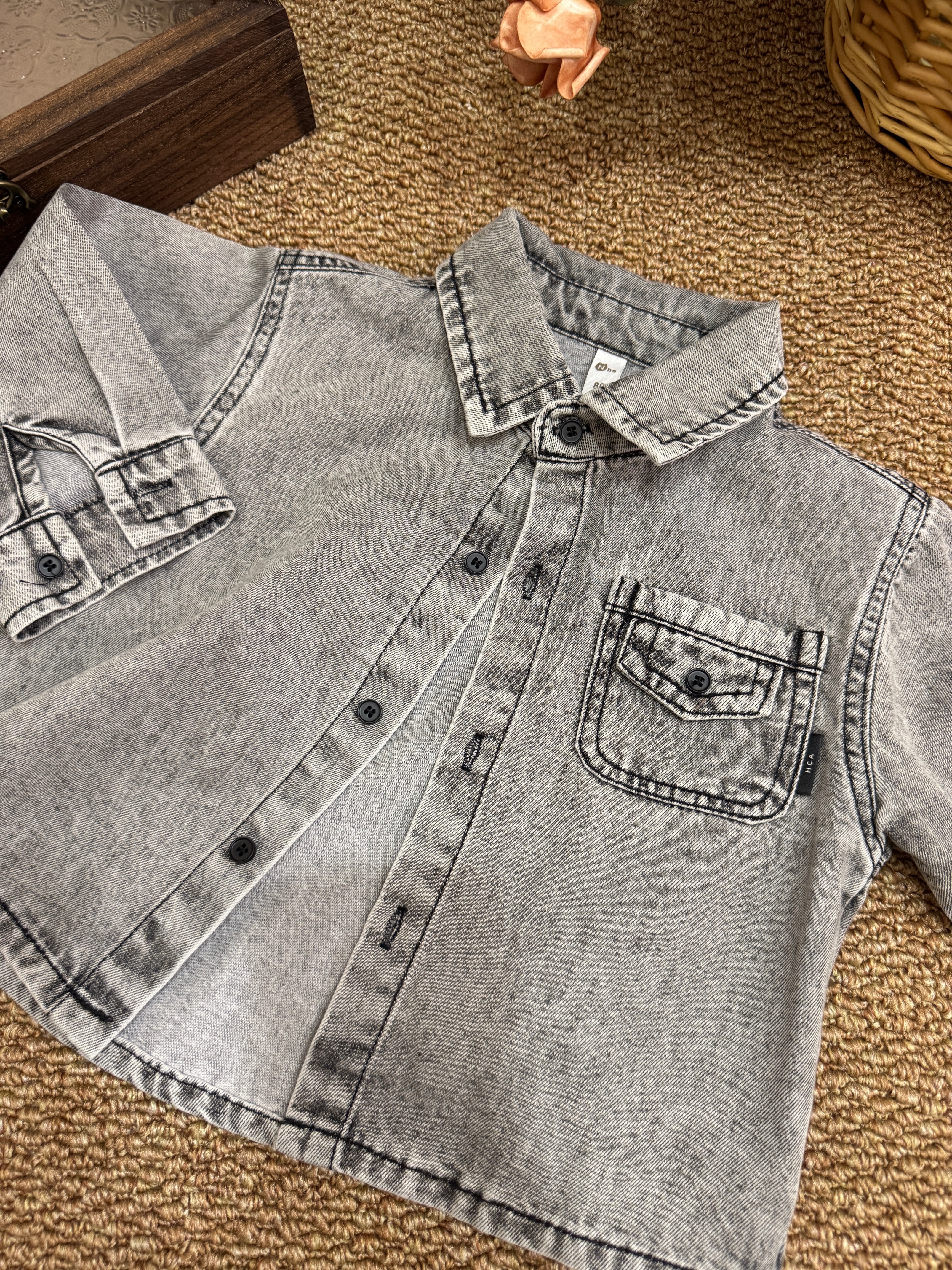 NH6566水洗炭黑牛仔襯衫外套d13