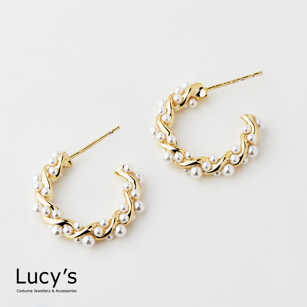 珍珠花環 C圈耳環 (115522)