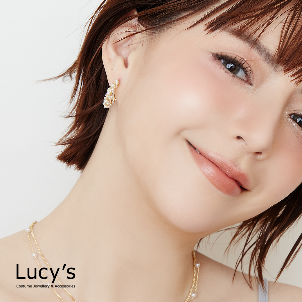 珍珠花環 C圈耳環 (115522)