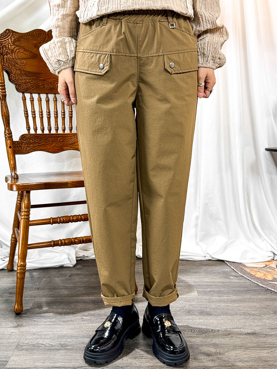 開倉低至半價😱FINALSALE📣  橡根腰．前兩袋．厚風褸料直腳褲【不設退換 】