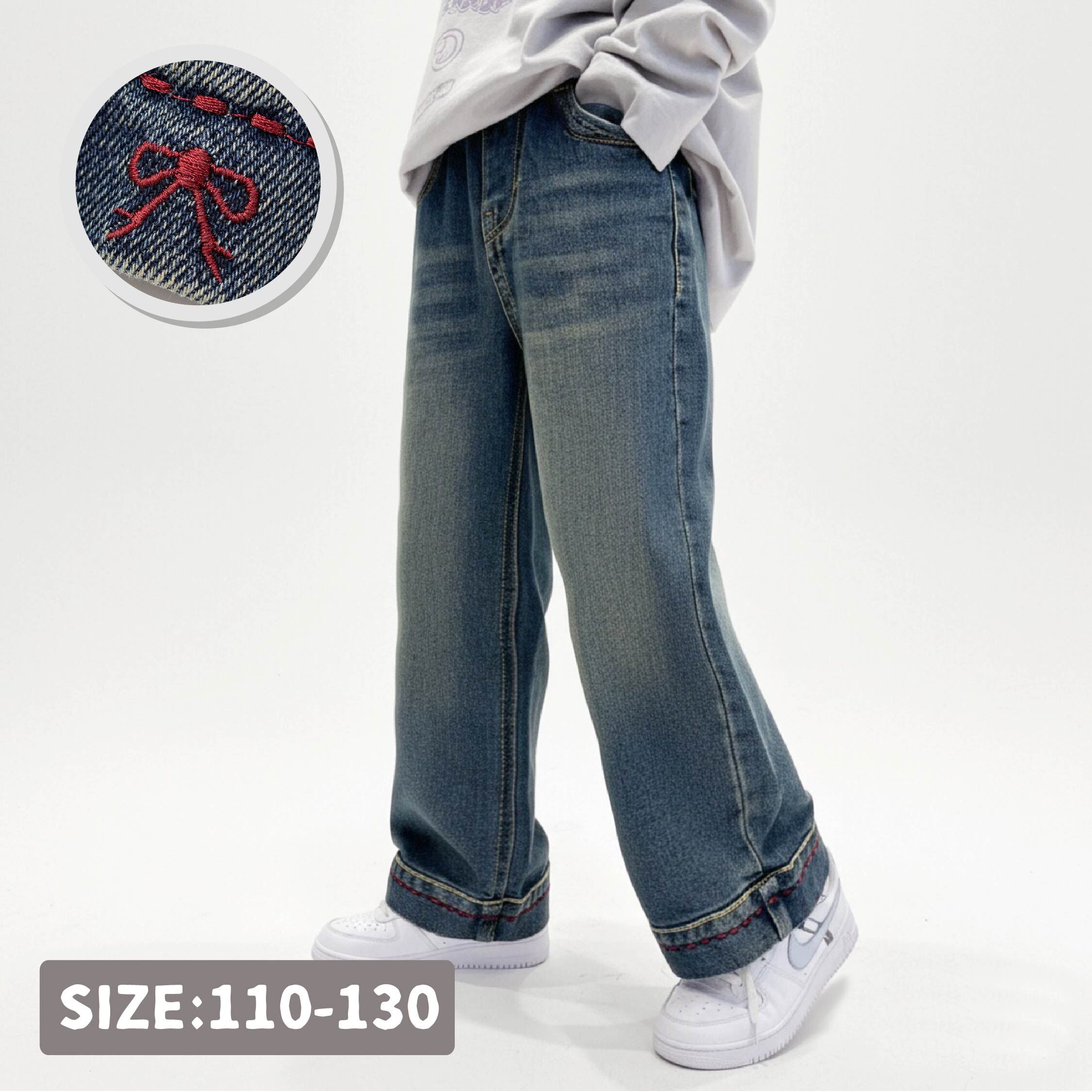 【H55532】典雅紅線蝴蝶結牛仔褲