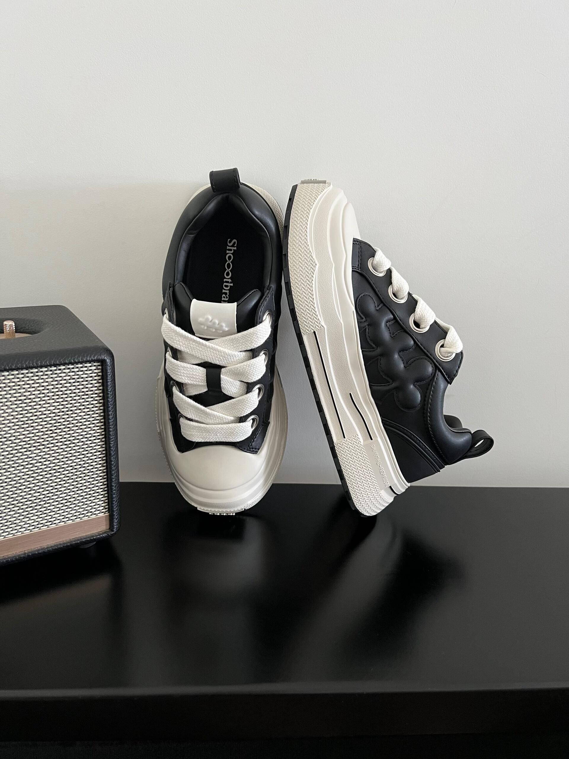 SHOOT BRAND 重奏黑梅 黑白色 解構 波浪中底 皮革 厚底 寬鞋帶 男女款/預購