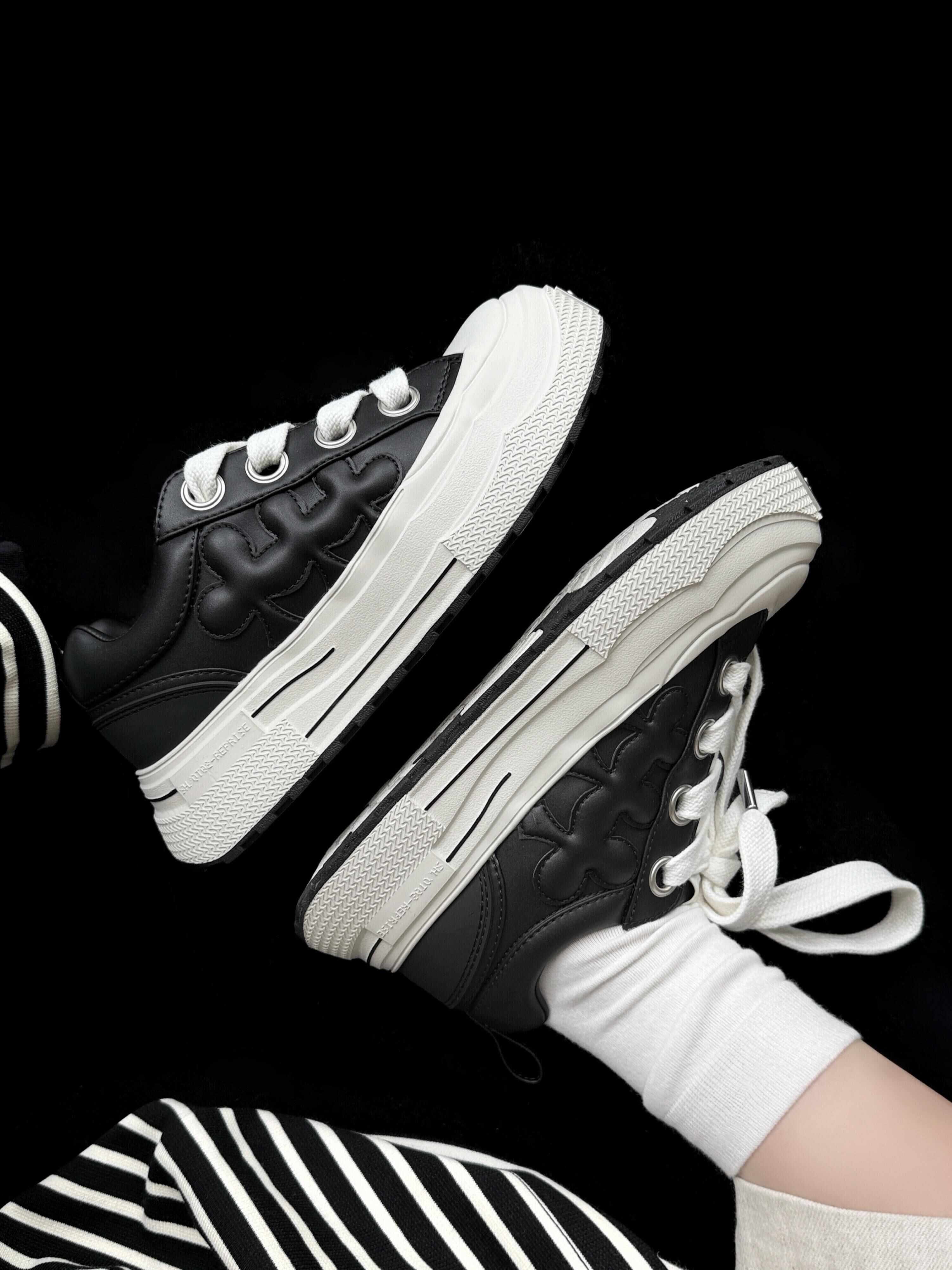 SHOOT BRAND 重奏黑梅 黑白色 解構 波浪中底 皮革 厚底 寬鞋帶 男女款/預購