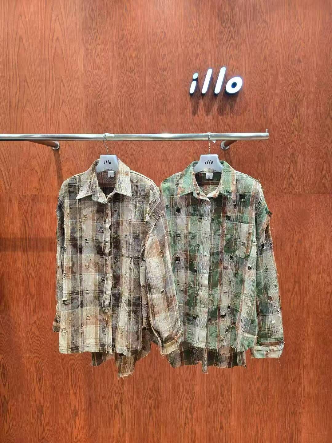 IO5153 街頭破損格紋恤衫