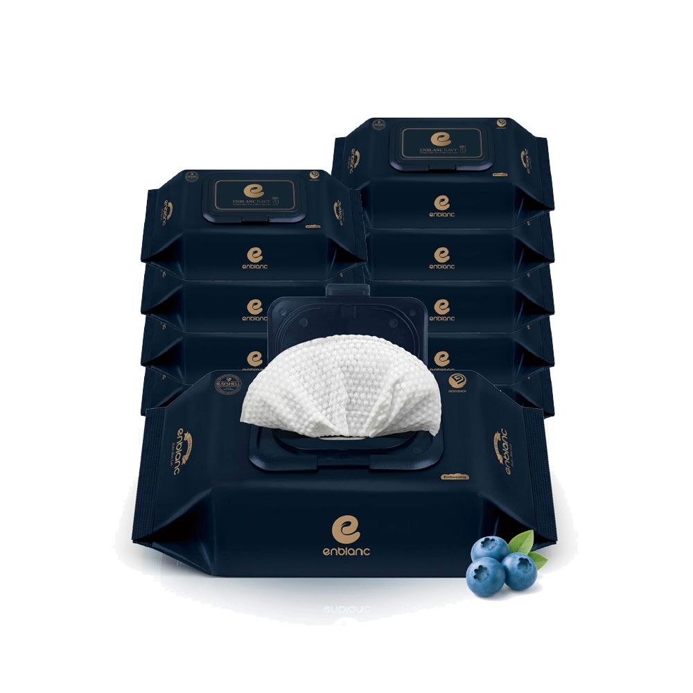 ENBLANC 銀離子抗菌｜極厚藍莓｜有蓋大包純水濕紙巾｜70抽10包