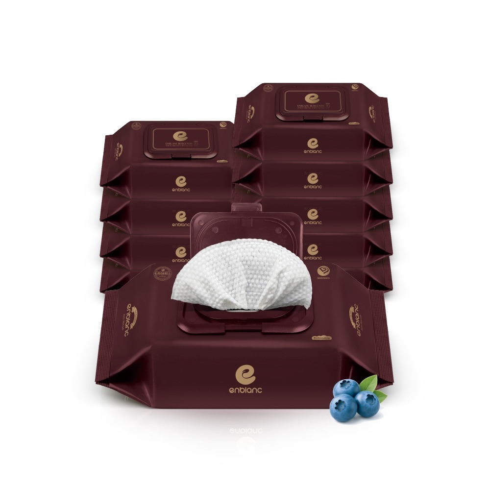 ENBLANC 銀離子抗菌｜紅絲絨極厚藍莓｜有蓋大包純水濕紙巾｜70抽10包