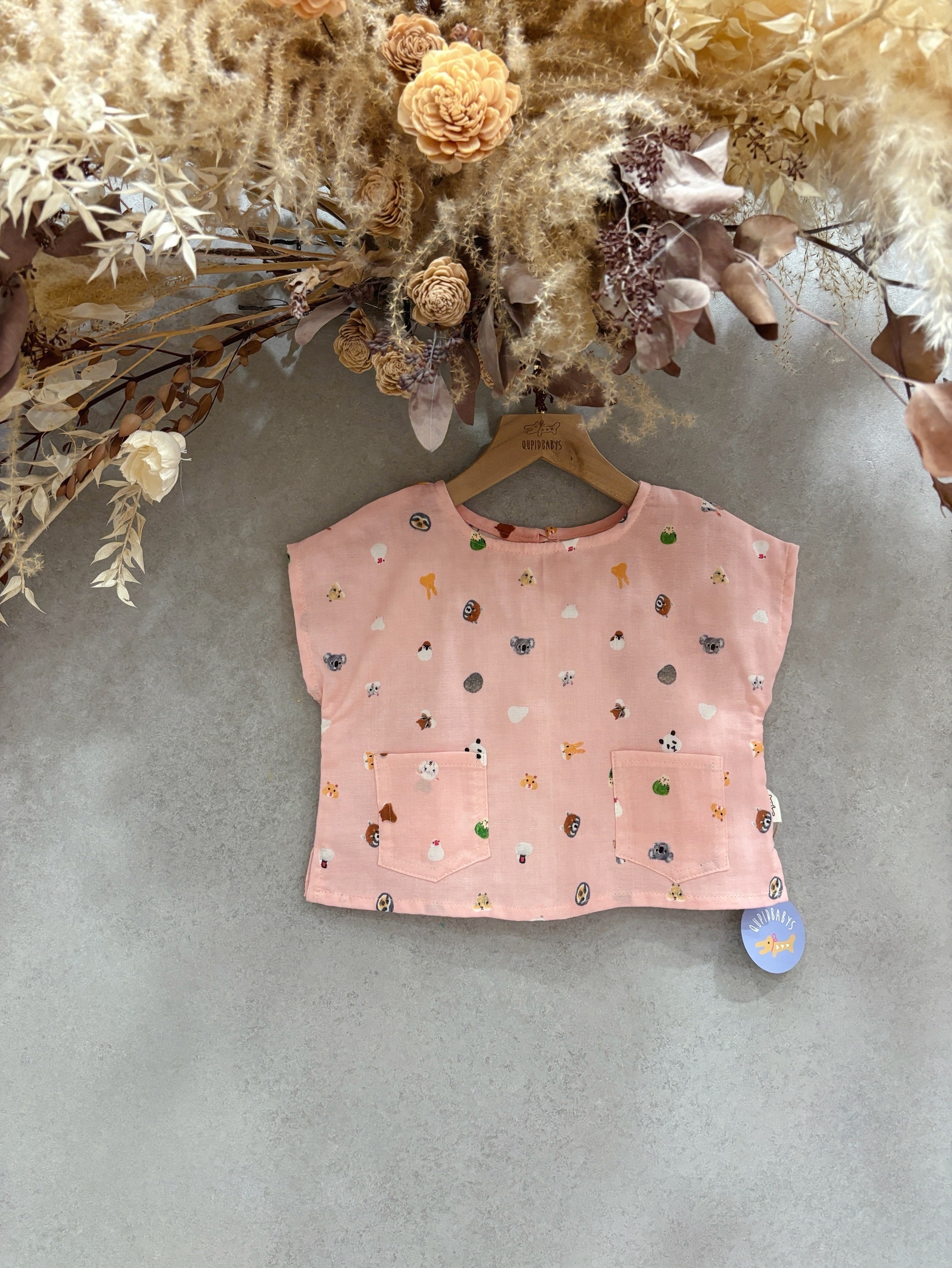 粉動物頭像 落肩上衣（90）