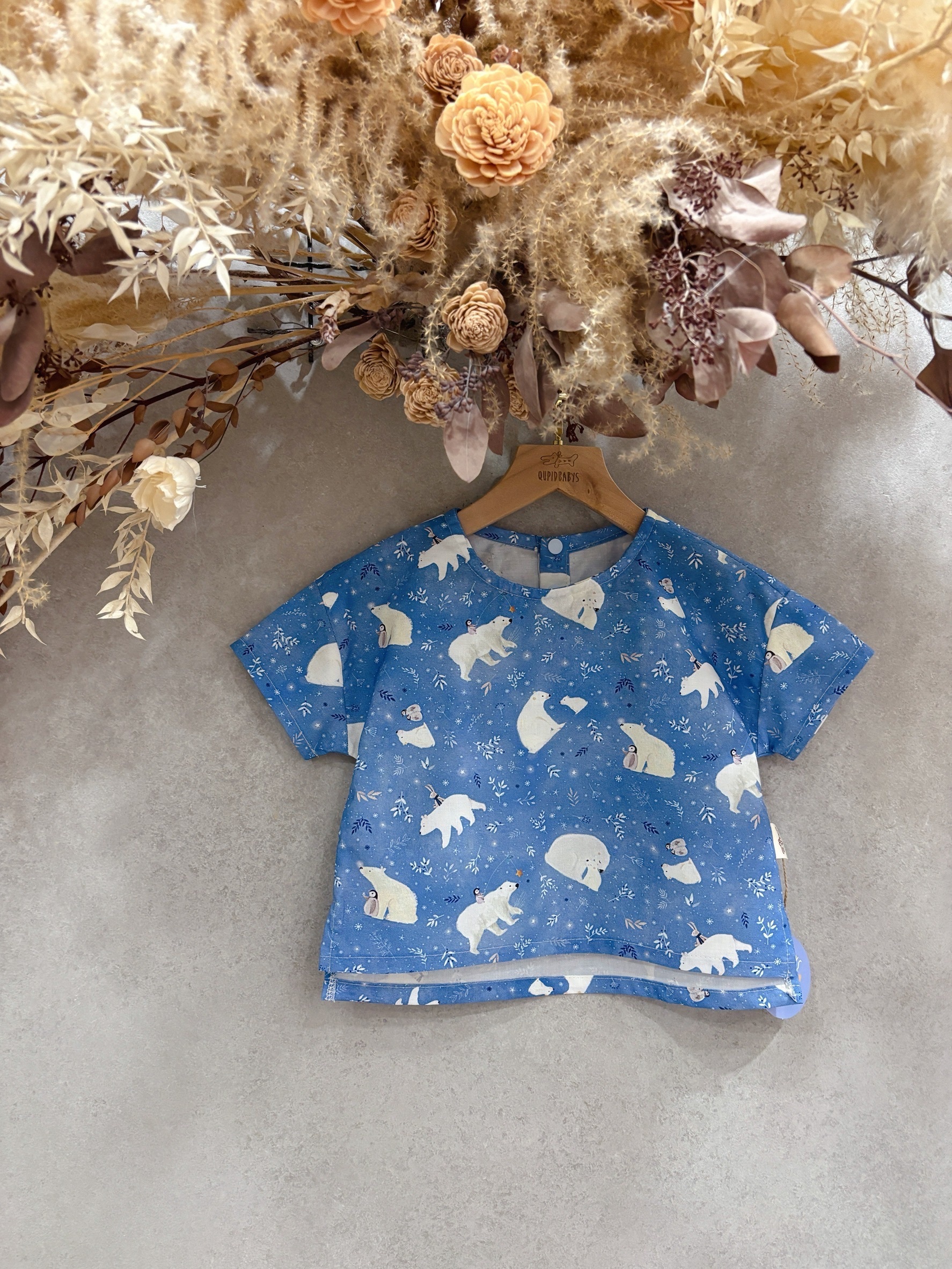 藍北極熊 五分袖上衣（90）