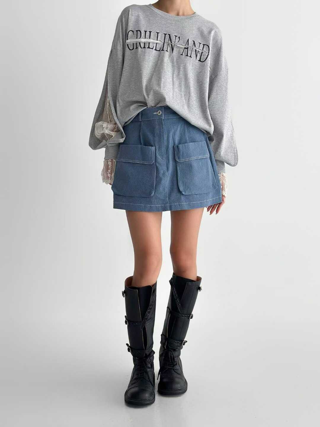 IO5133 反蓋口袋織布短裙(S/M/L)