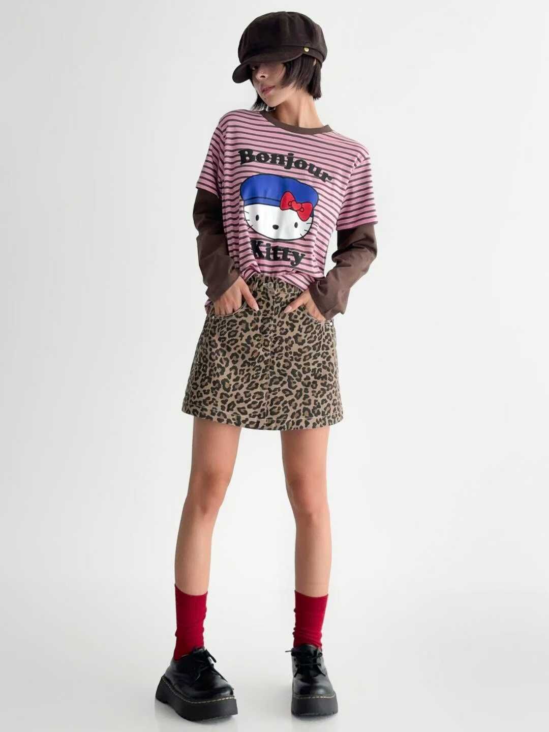 IO5127 豹紋牛仔短裙(S/M/L)