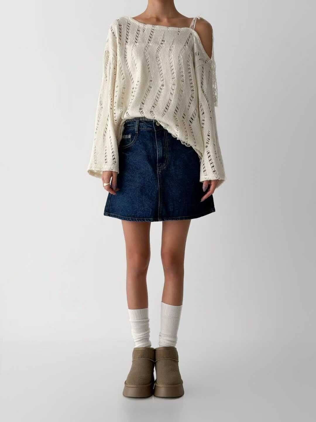IO5137 單肩洞洞針織上衣