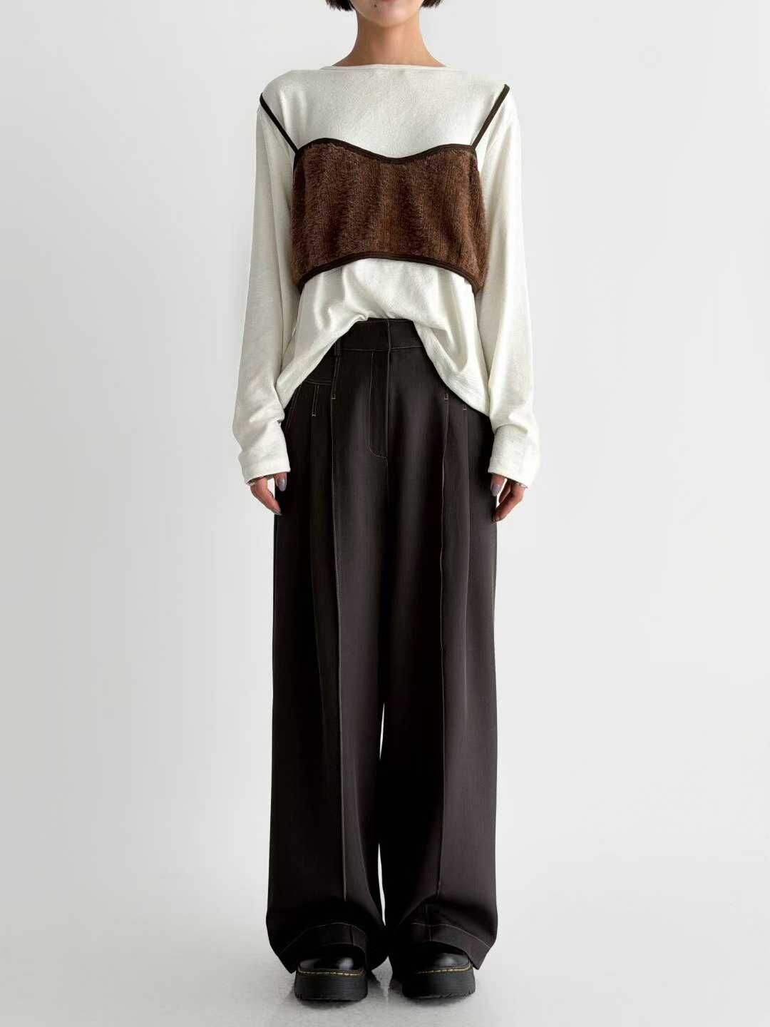 IO5141 假兩件背心長袖上衣