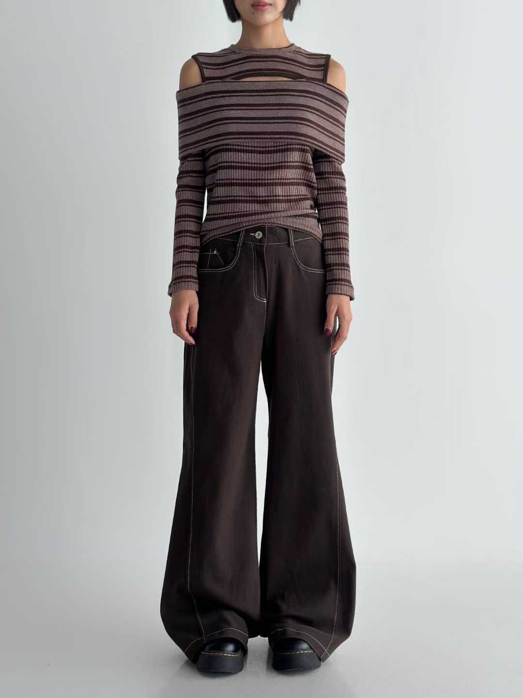 IO5142 假兩件開洞條紋上衣