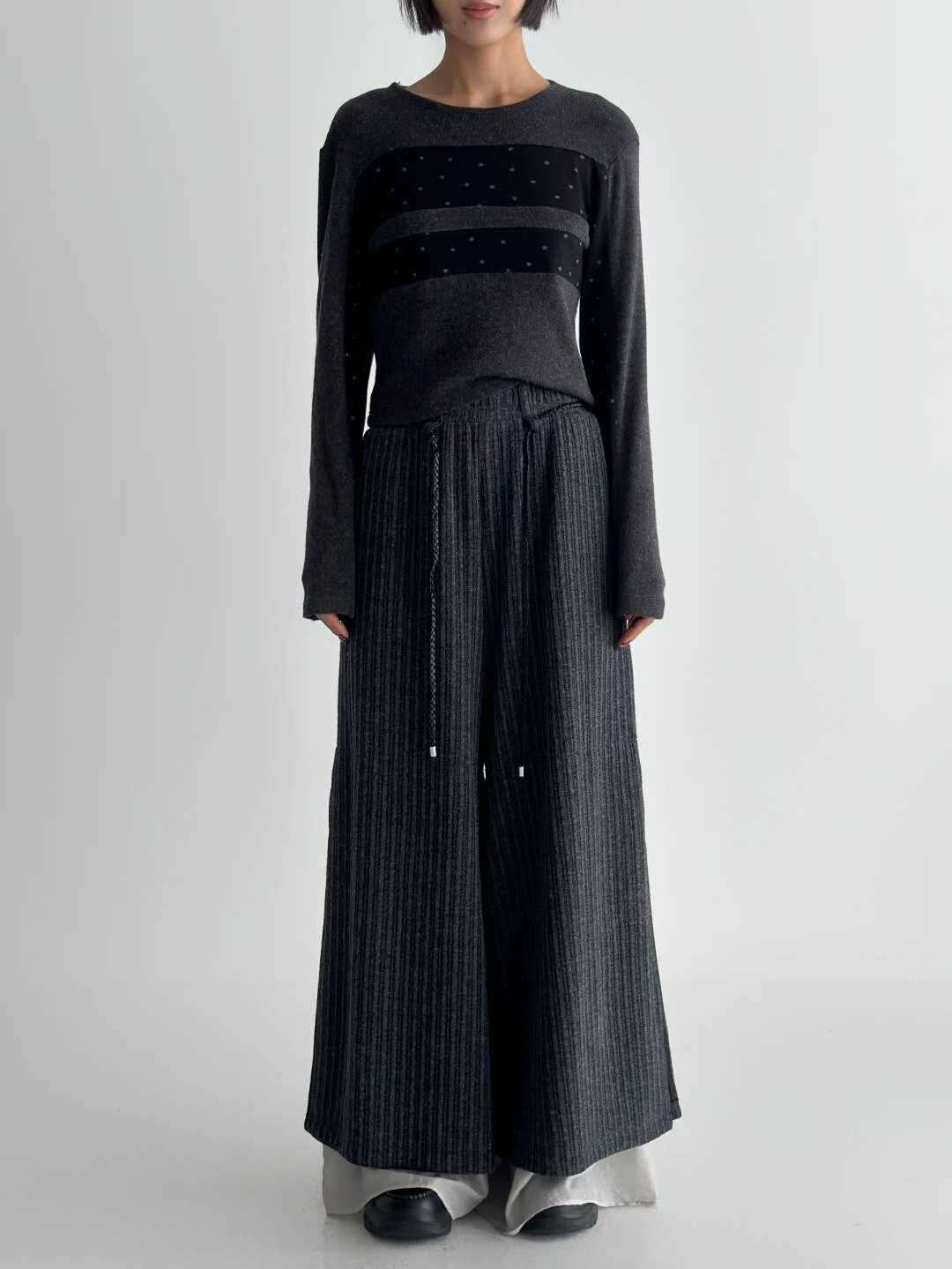 IO5112 雙層拼紗坑紋長裙褲