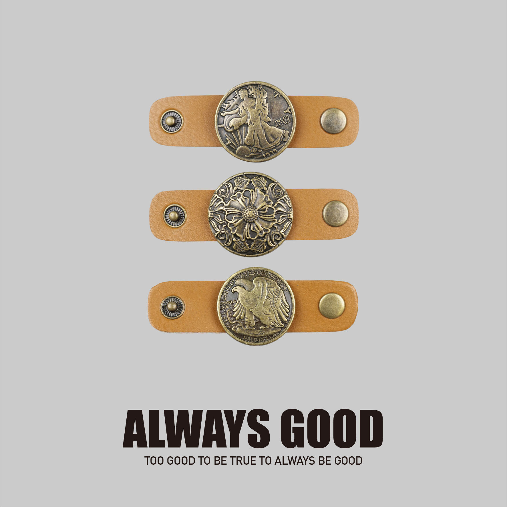 『Always_Good』立體花紋 皮革 方巾扣