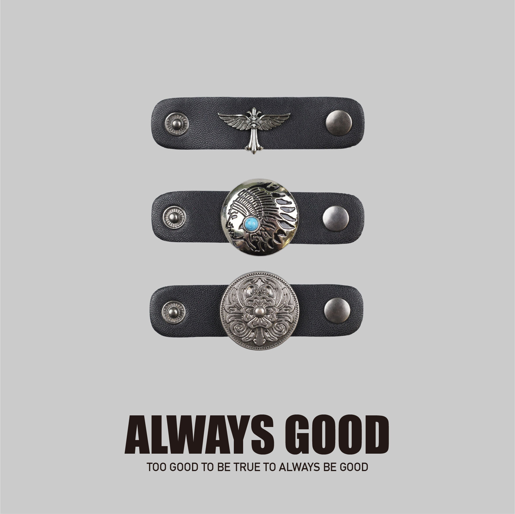 『Always_Good』立體花紋 皮革 方巾扣