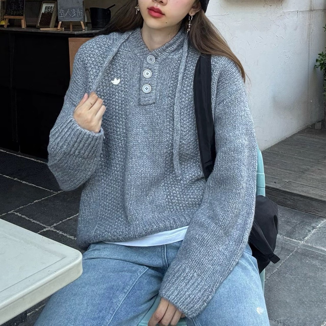 Adidas Originals FW25 連帽 寬松 長袖 針織衫 女款 KS5967