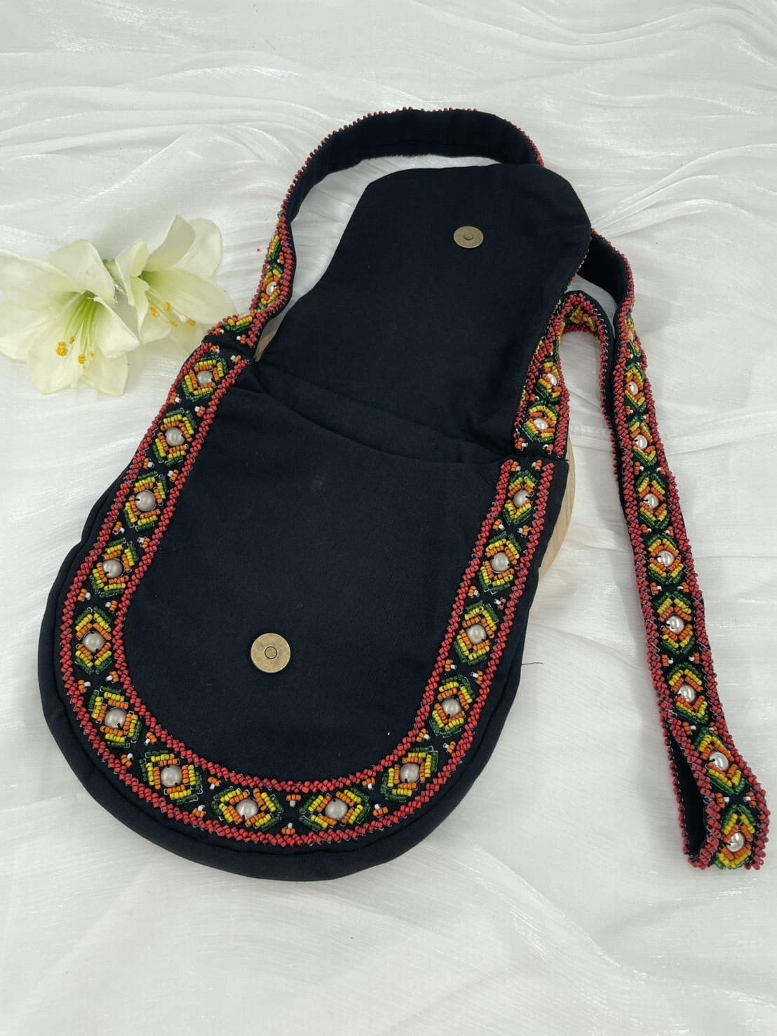 黑No.5-珠繡肩背包寬22深24長120