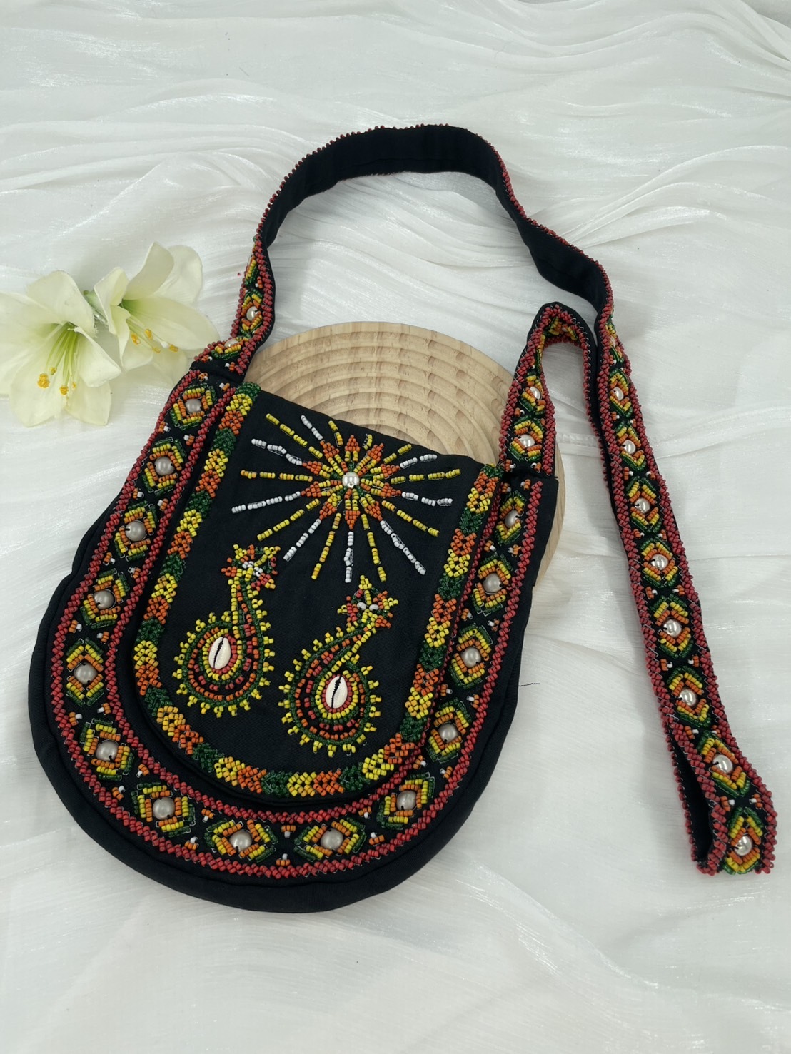 黑No.5-珠繡肩背包寬22深24長120