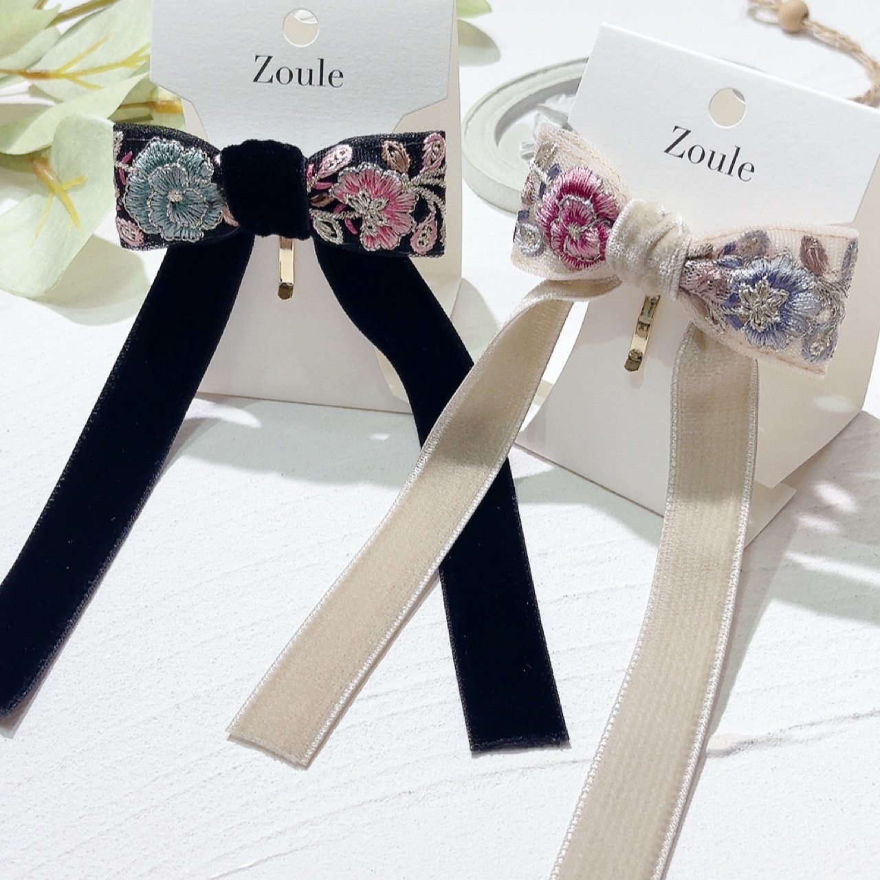 絨面蝴蝶結髮插